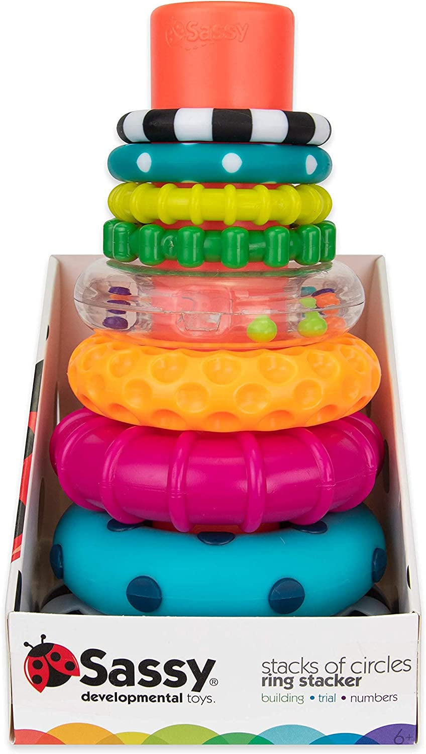 "colorful circle stacking rings: fun and educational toy for ages 6+ months - 9 piece set"