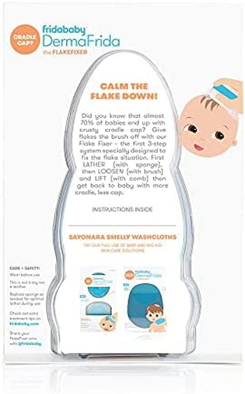 frida baby the 3-step cradle cap system | dermafrida the flakefixer | sponge, brush, comb and storage stand for babies with cradle cap