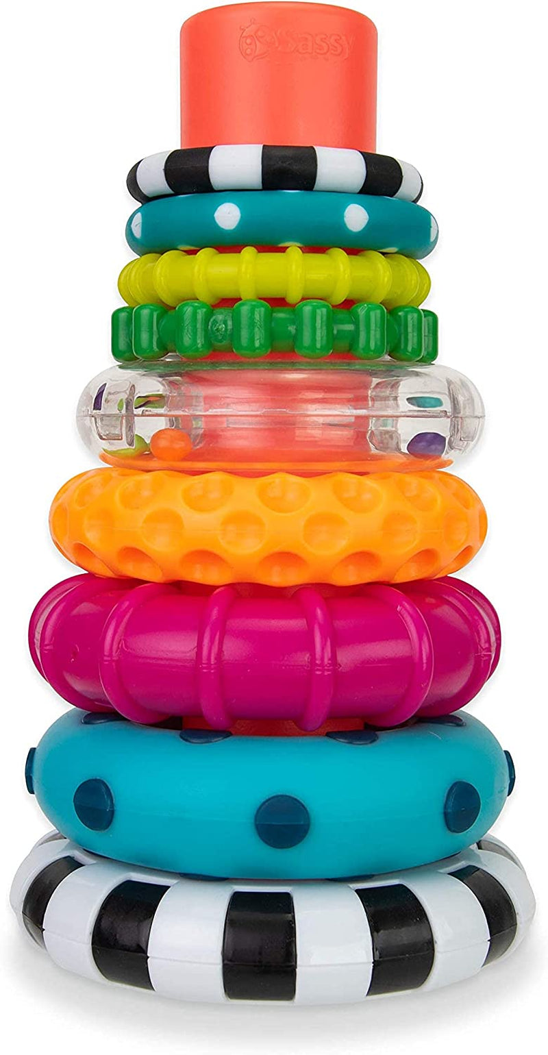 "colorful circle stacking rings: fun and educational toy for ages 6+ months - 9 piece set"