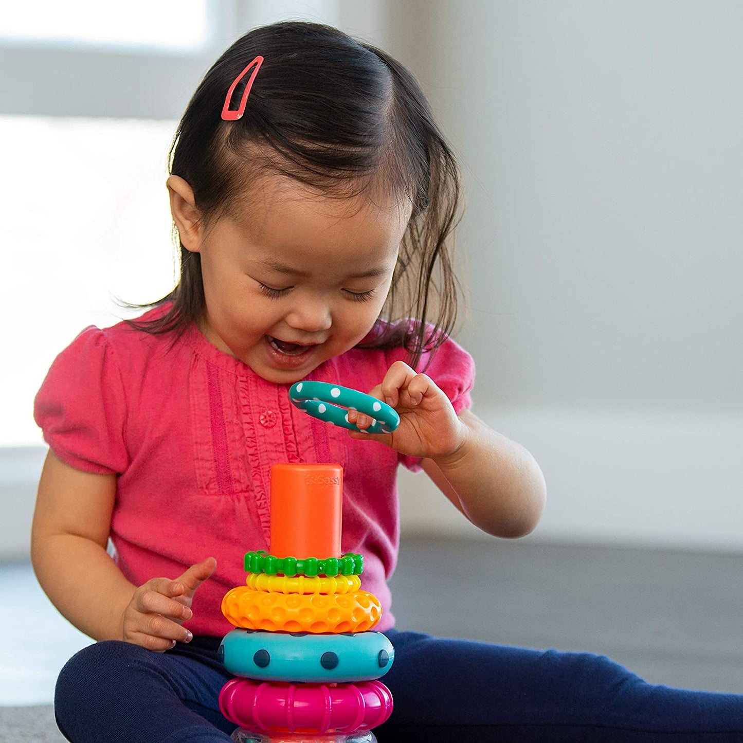 "colorful circle stacking rings: fun and educational toy for ages 6+ months - 9 piece set"